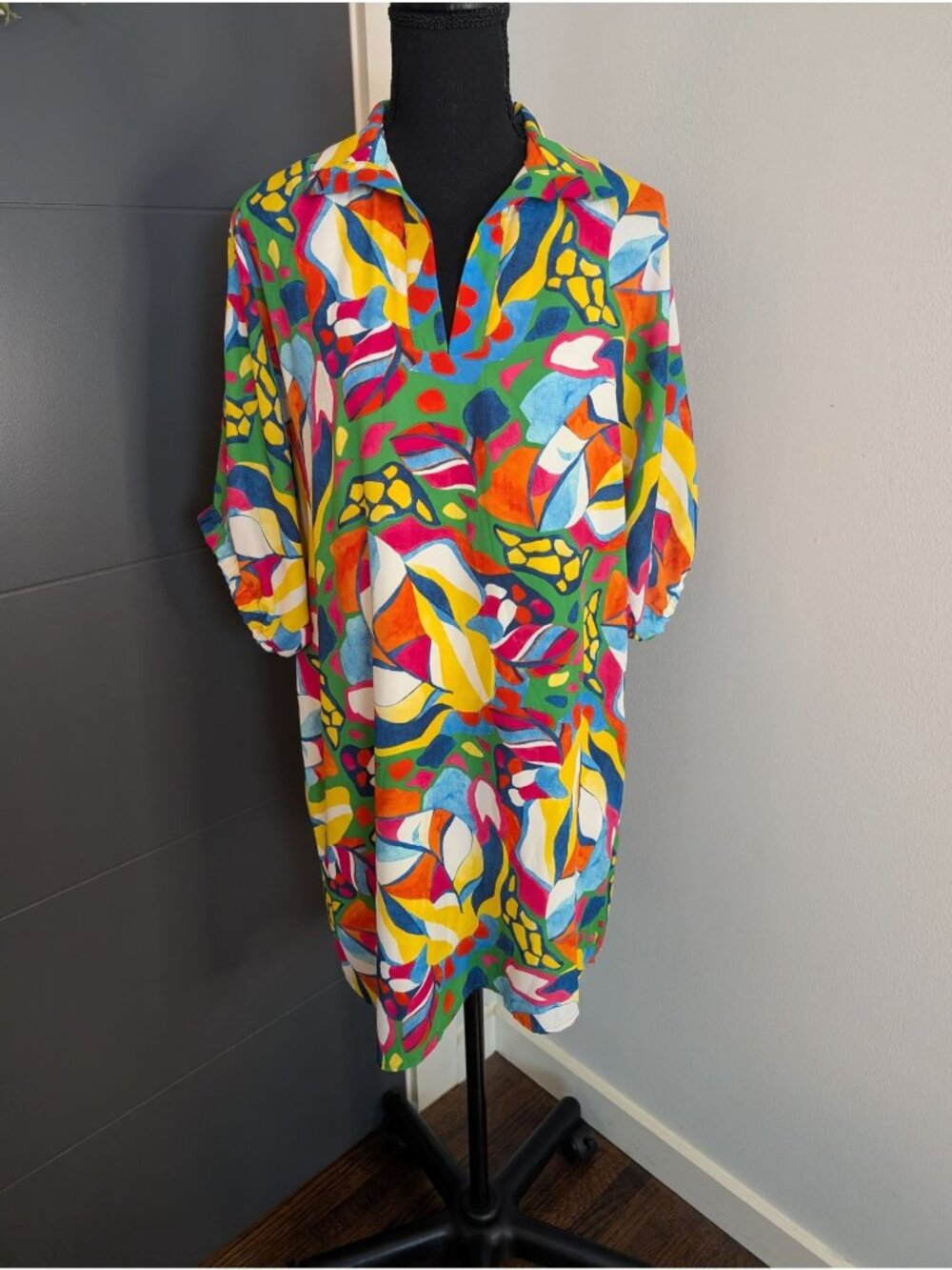 NWT Adrienne Charlotte Dress in Running Wild Bright Geometric Pattern - Medium